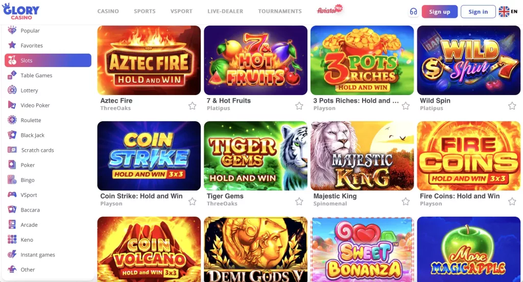 glory casino kenya games