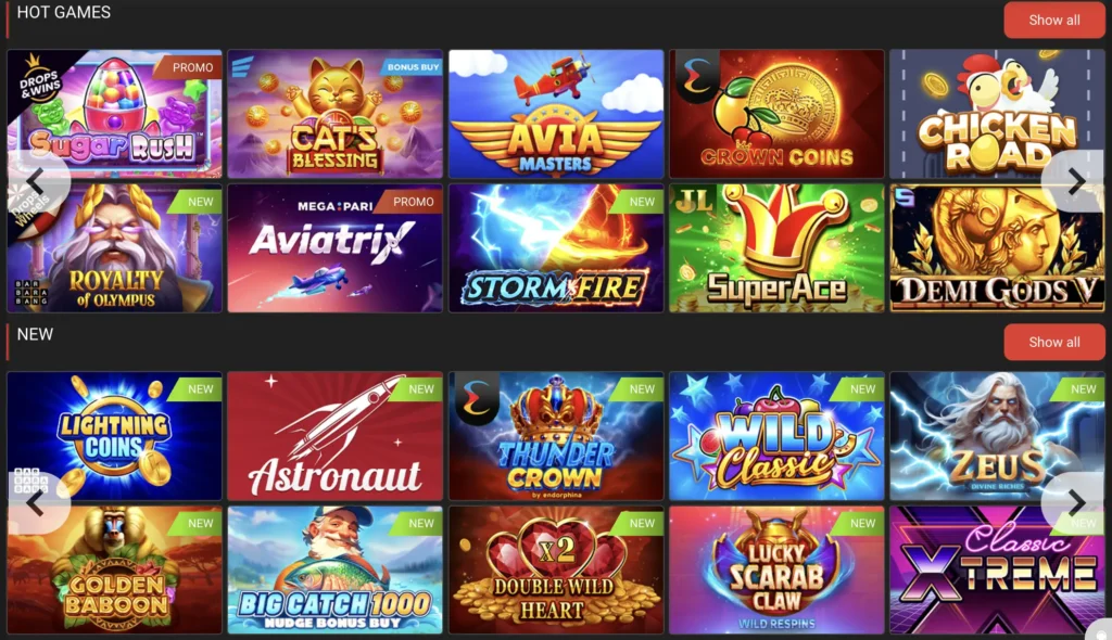 Lobby of Megapari casino slot games for players in Bangladesh