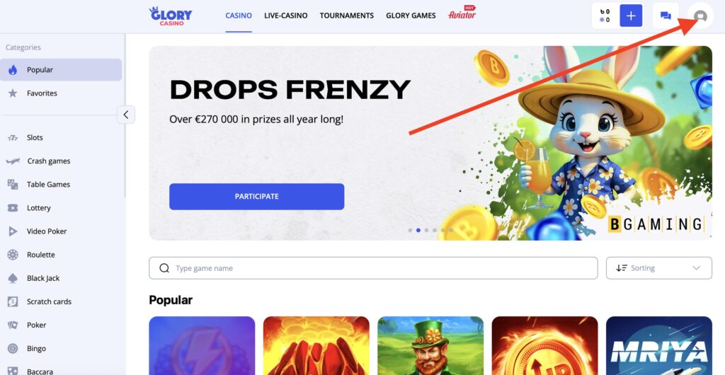 Glory casino account enter