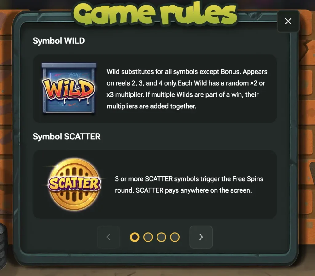 In-game description of the special Wild and Scatter symbols' functions in the Chicken Royal slot.