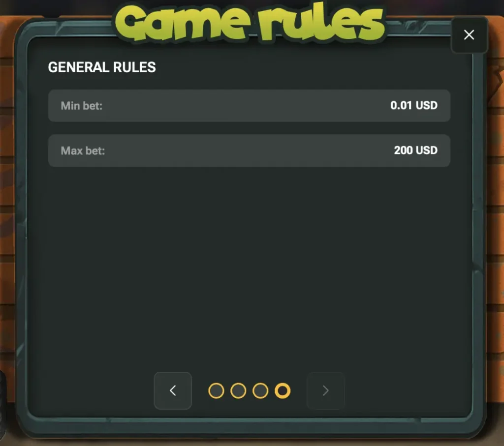 The information panel displaying the betting limits for the Chicken Royal slot game.
